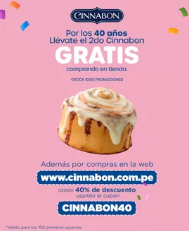 Catálogo Cinnabon en Arequipa | Obten 40% de descuento  | 2025-11-27T00:00:00.000Z - 2025-12-07T00:00:00.000Z