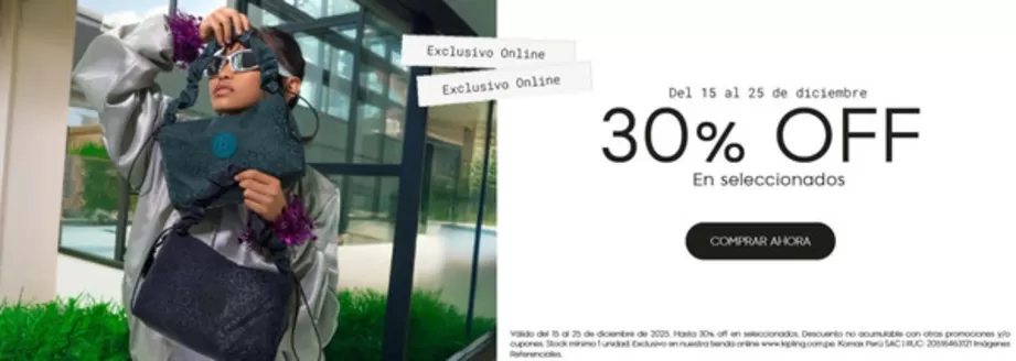 Catálogo Kipling | 30%off en seleccionados | 2025-12-19T00:00:00.000Z - 2025-12-25T00:00:00.000Z