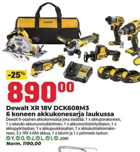 Dewalt - XR 18V DCK608M3 6 koneen akkukonesarja laukussa