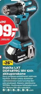 Makita - LXT DDF487RG 18V 6Ah akkuporakone