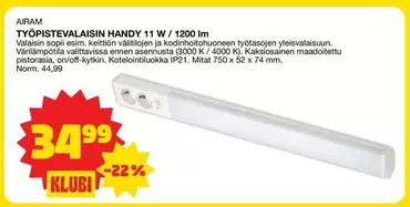 TYÖPISTEVALAISIN HANDY 11 W / 1200 Im