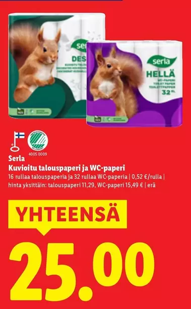 Kuvioitu talouspaperi ja WC-paperi