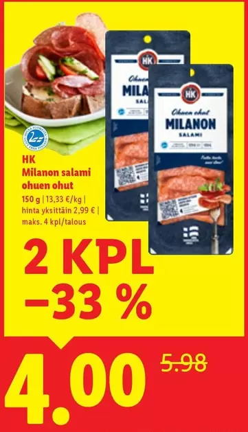 Milanon salami ohuen ohut