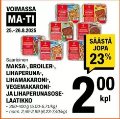 MAKSA-, BROILER-, LIHAPERUNA-, LIHAMAKARONI-, VEGEMAKARONI- JA LIHAPERUNASOSE-LAATIKKO