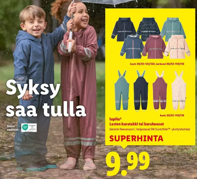 Lasten kuratakki tai kurahousut
