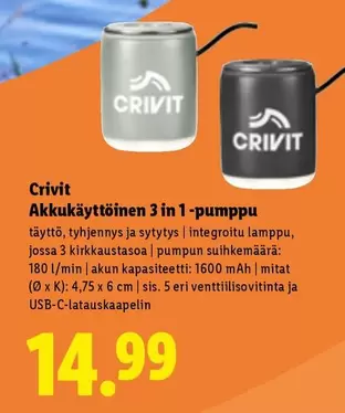 Akkukäyttöinen 3 in 1-pumppu
