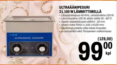 ULTRAÄÄNIPESURI 3L 100 W LÄMMITTIMELLÄ