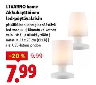 Akkukäyttöinen led-pöytävalaisin
