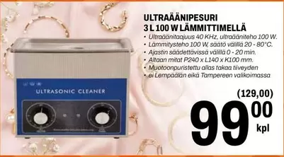 ULTRAÄÄNIPESURI 3L 100 W LÄMMITTIMELLÄ