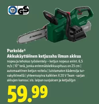Akkukäyttöinen ketjusaha ilman akkua