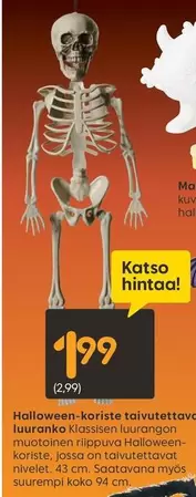 Halloween-koriste toivutettava luuranko