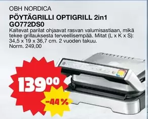 Obh Nordica - PÖYTÄGRILLI OPTIGRILL 2in1 GO772DS0