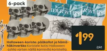 Halloween-koriste: pääkallot ja hämähäkinverkko