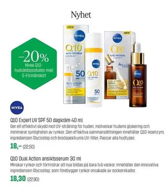 Q10 Expert UV SPF 50 dagkräm 40 ml, Q10 Dual Action ansiktsserum 30 ml