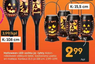 Halloween-LED-soihtu ja -lyhty