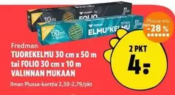 TUOREKELMU 30 cm x 50 m tai FOLIO 30 cm x 10 m
