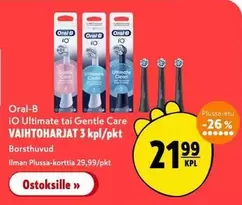 Oral B - iO Ultimate tai Gentle Care VAIHTOHARJAT 3 kpl/pkt