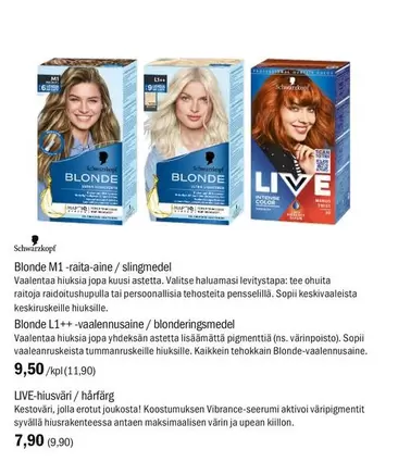 Blonde M1-raita-aine, Blonde L1++ -vaalennusaine, LIVE-hiusväri