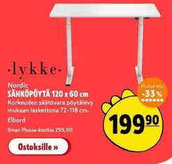 Nordic - SÄHKÖPÖYTÄ 120 x 60 cm