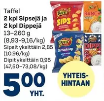 2 kpl Sipsejä ja 2 kpl Dippejä