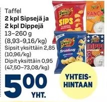 2 kpl Sipsejä ja 2 kpl Dippejä