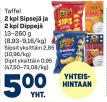 2 kpl Sipsejä ja 2 kpl Dippejä