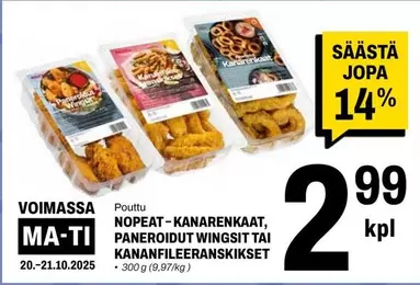 NOPEAT-KANARENKAAT, PANEROIDUT WINGSIT TAI KANANFILEERANSKIKSET