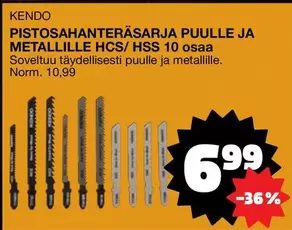 PISTOSAHANTERÄSARJA PUULLE JA METALLILLE HCS/HSS 10 osaa