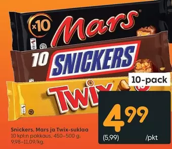 Snickers - Mars,  ja Twix-suklaa