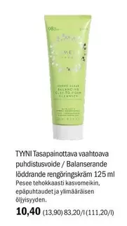 TYYNI Tasapainottava vaahtoava puhdistusvoide/Balanserande löddrande rengöringskräm 125 ml