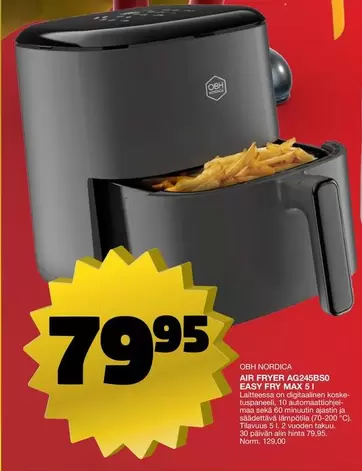 Obh Nordica - AIR FRYER AG245BSO EASY FRY MAX 5 l