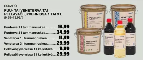 PUU-TAI VENETERVA TAI PELLAVAÖLJYVERNISSA 1 TAI 3 L