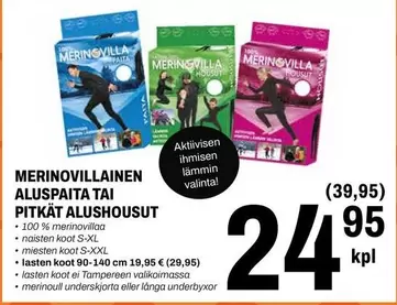 MERINOVILLAINEN ALUSPAITA TAI PITKÄT ALUSHOUSUT
