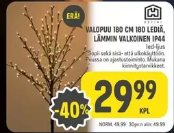 VALOPUU 180 CM 180 LEDIÄ, LÄMMIN VALKOINEN IP44