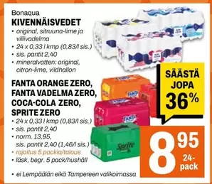 Original - KIVENNÄISVEDET, ORANGE ZERO, VADELMA ZERO, COCA-COLA ZERO, SPRITE ZERO
