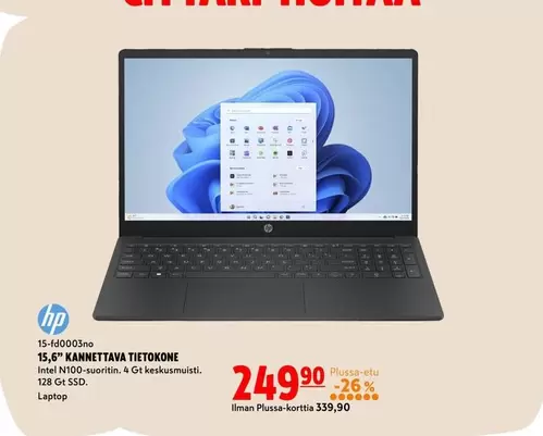 Hp - 15,6" KANNETTAVA TIETOKONE