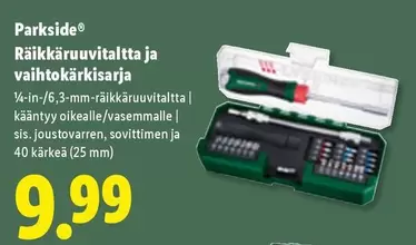 Räikkäruuvitaltta ja vaihtokärkisarja