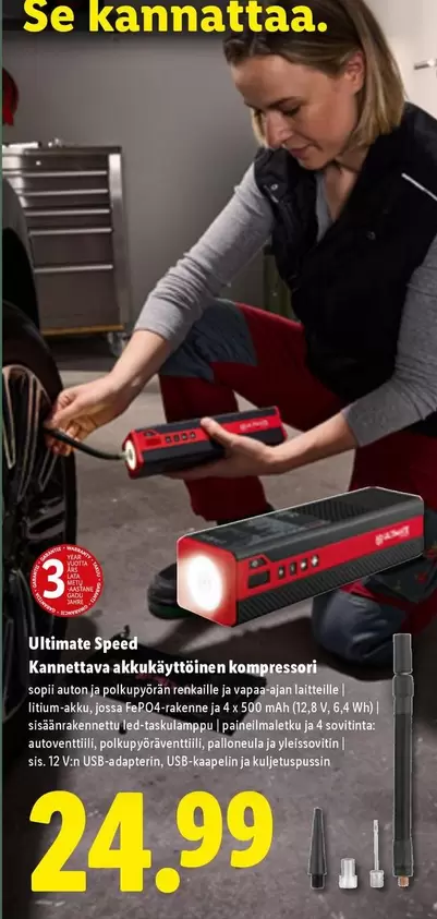 Kannettava akkukäyttöinen kompressori