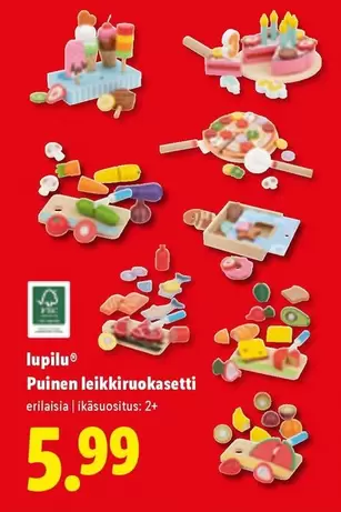 Puinen leikkiruokasetti