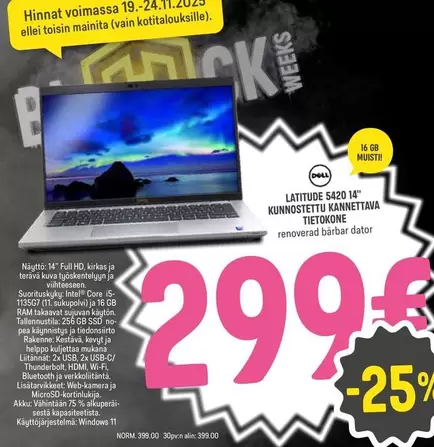 Dell - LATITUDE 5420 14" KUNNOSTETTU KANNETTAVA TIETOKONE