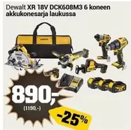 Dewalt - XR 18V DCK608M3 6 koneen akkukonesarja laukussa