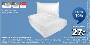 kuitutäytteinen peitto