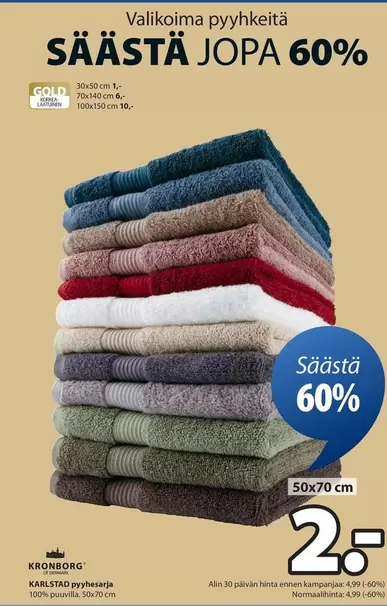 Valikoima pyyhkeitä