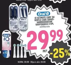 Oral B - 10 ULTIMATE CARE TAI GENTLE CARE SÄHKÖ-HAMMASHARJAN VAIHTOHARJA 4 KPL