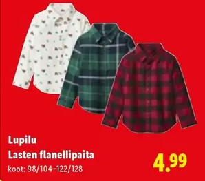 Lasten flanellipaita