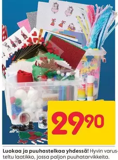 Luokaa ja puuhastelkaa yhdessä! Hyvin varus- teltu laatikko, jossa paljon puuhatarvikkeita.