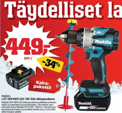 Makita - LXT DDF489TJX3 18V 5Ah akkuporakone