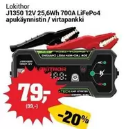 J1350 12V 25,6Wh 700A LiFePo4 apukäynnistin / virtapankki