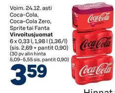 Coca-Cola, Coca-Cola Zero, Sprite tai Fanta Virvoitusjuomat