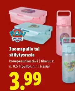 Juomapullo tai säilytysrasia
